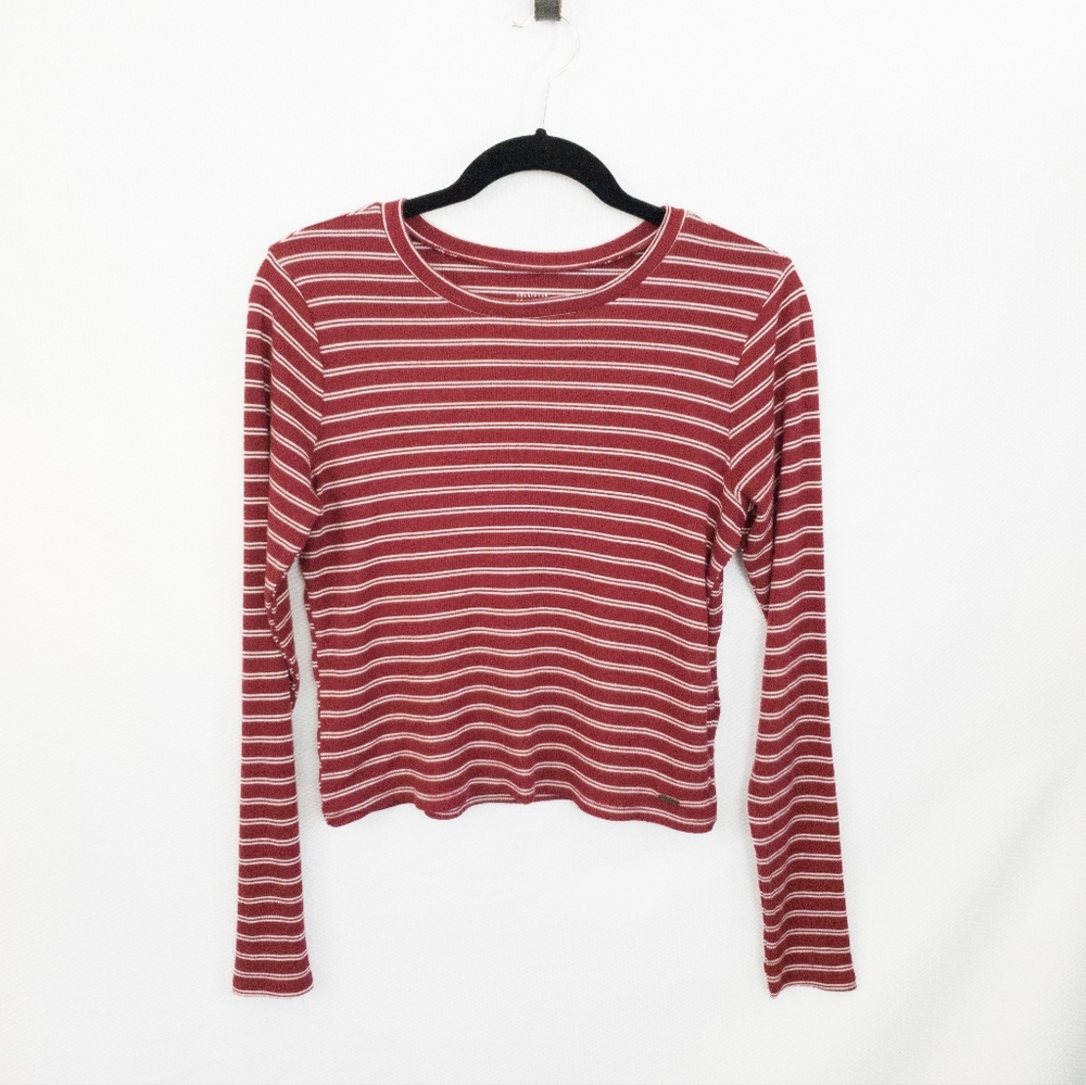 Hollister Must Have Collection Maroon and White Striped Long Sleeve Shirt Size M